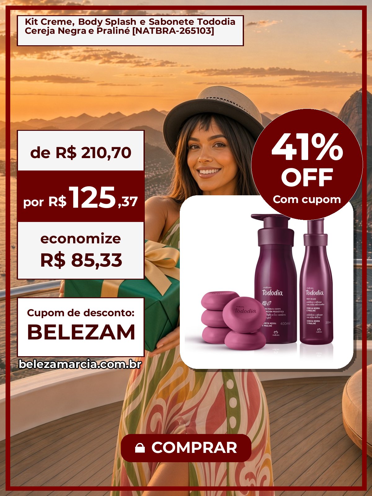 Kit Creme, Body Splash e Sabonete Tododia Cereja Negra e Praliné [NATBRA-265103]