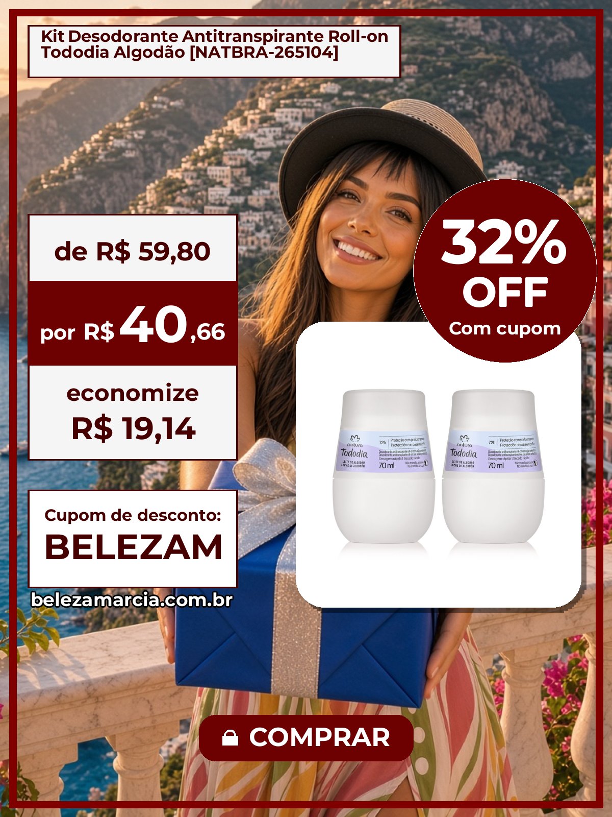 Kit Desodorante Antitranspirante Roll-on Tododia Algodão [NATBRA-265104]