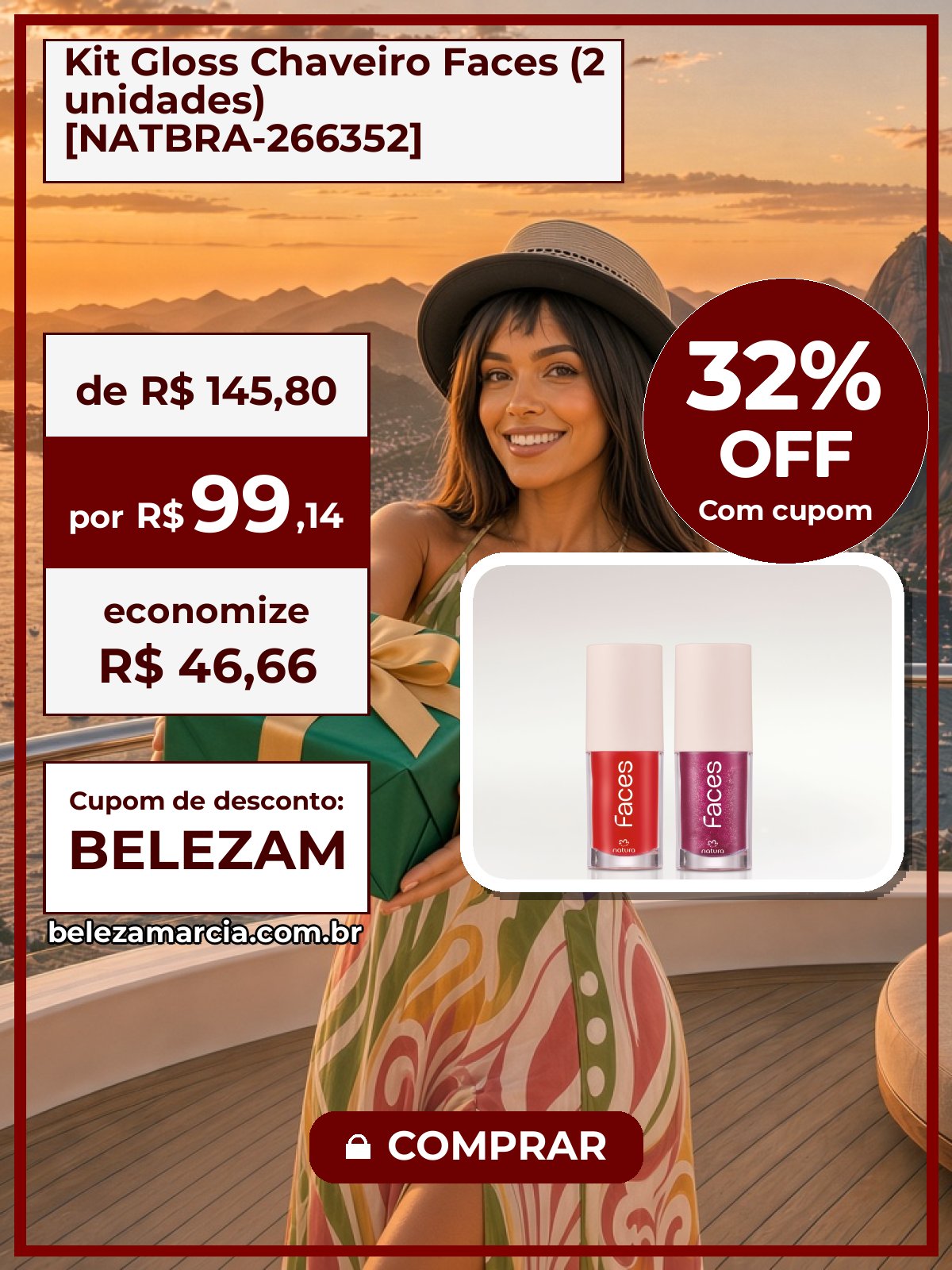 Kit Gloss Chaveiro Faces (2 unidades) [NATBRA-266352]