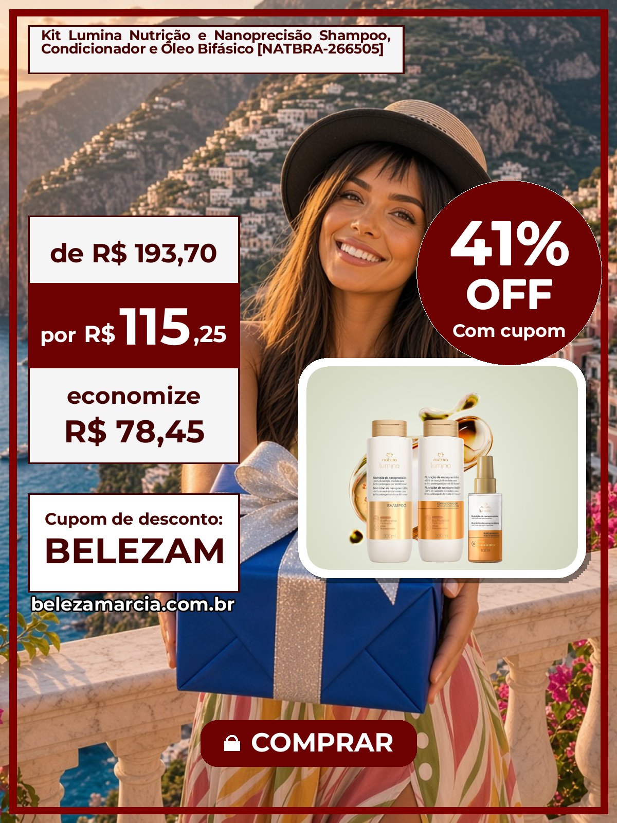 Kit Lumina Nutrição e Nanoprecisão Shampoo, Condicionador e Óleo Bifásico [NATBRA-266505]