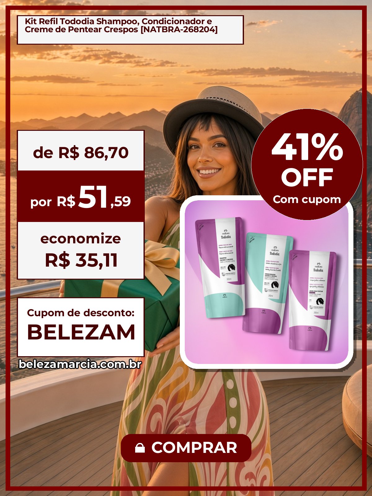 Kit Refil Tododia Shampoo, Condicionador e Creme de Pentear Crespos [NATBRA-268204]