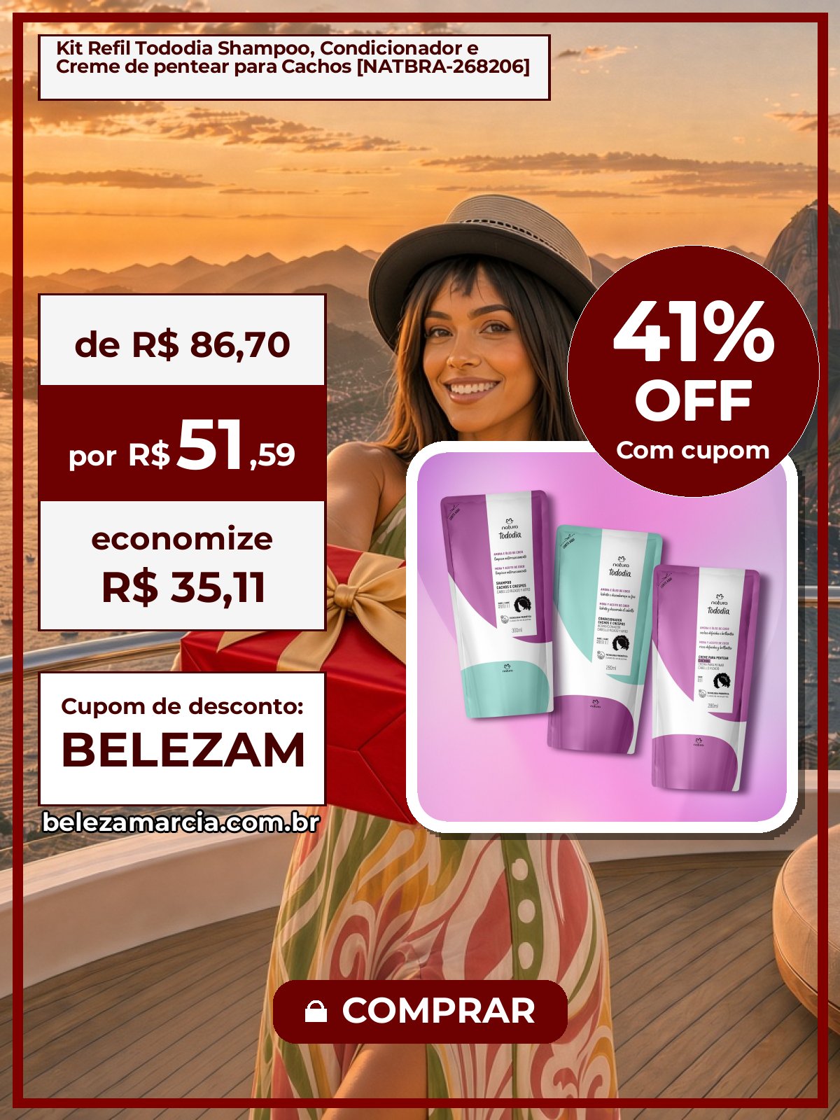 Kit Refil Tododia Shampoo, Condicionador e Creme de pentear para Cachos [NATBRA-268206]
