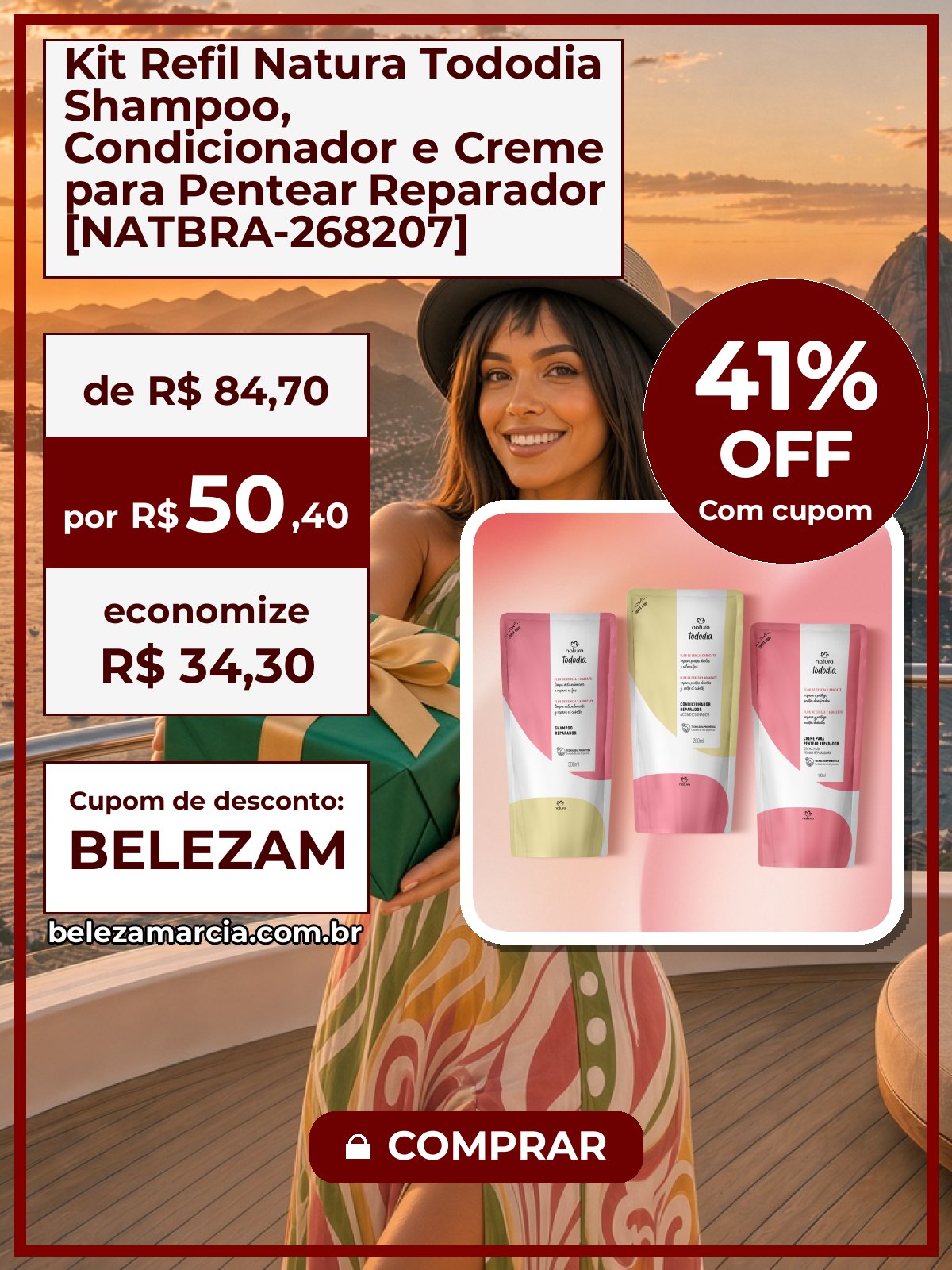 Kit Refil Natura Tododia Shampoo, Condicionador e Creme para Pentear Reparador [NATBRA-268207]