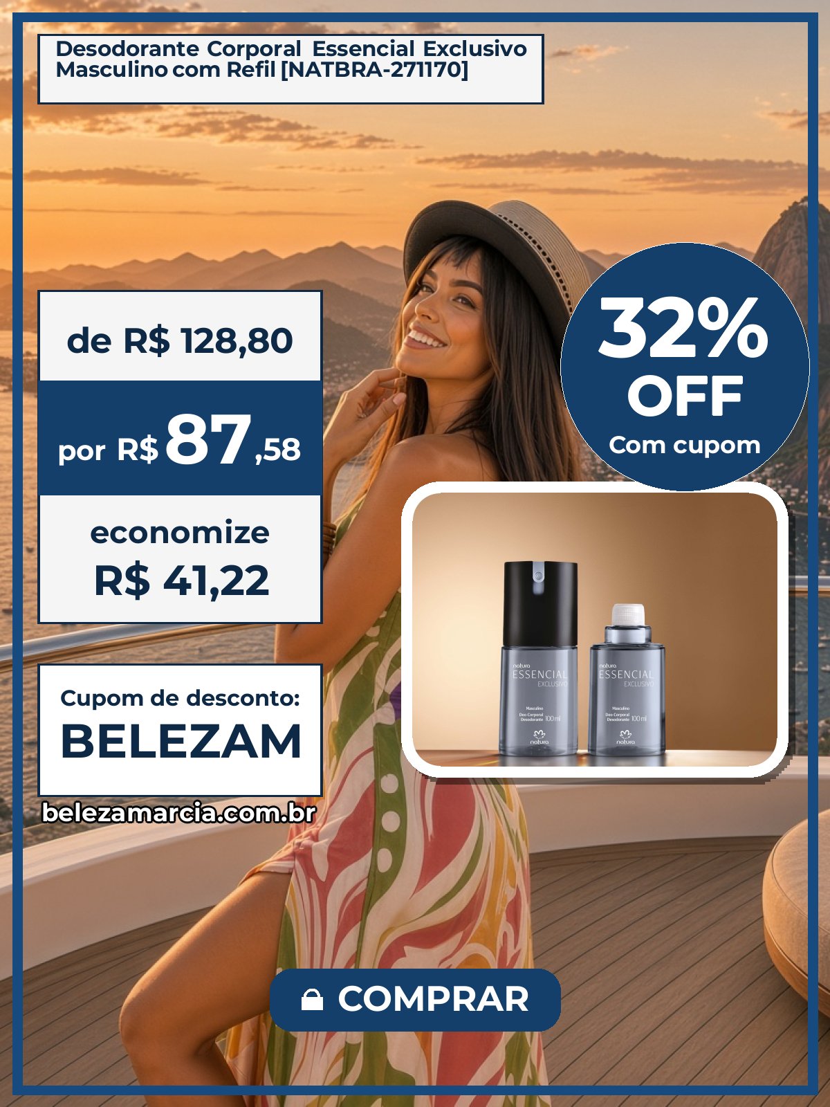 Desodorante Corporal Essencial Exclusivo Masculino com Refil [NATBRA-271170]