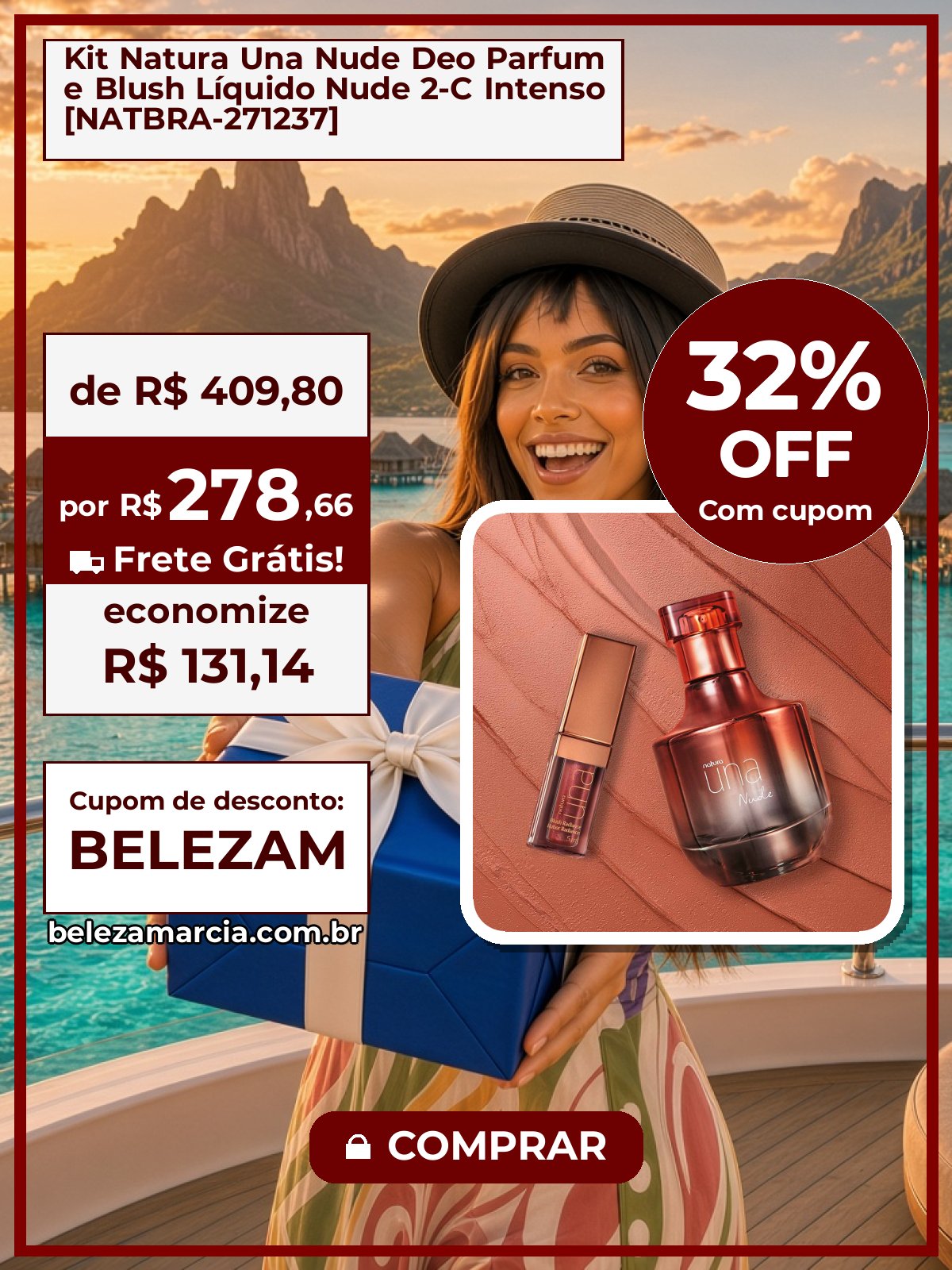 Kit Natura Una Nude Deo Parfum e Blush Líquido Nude 2-C Intenso [NATBRA-271237]