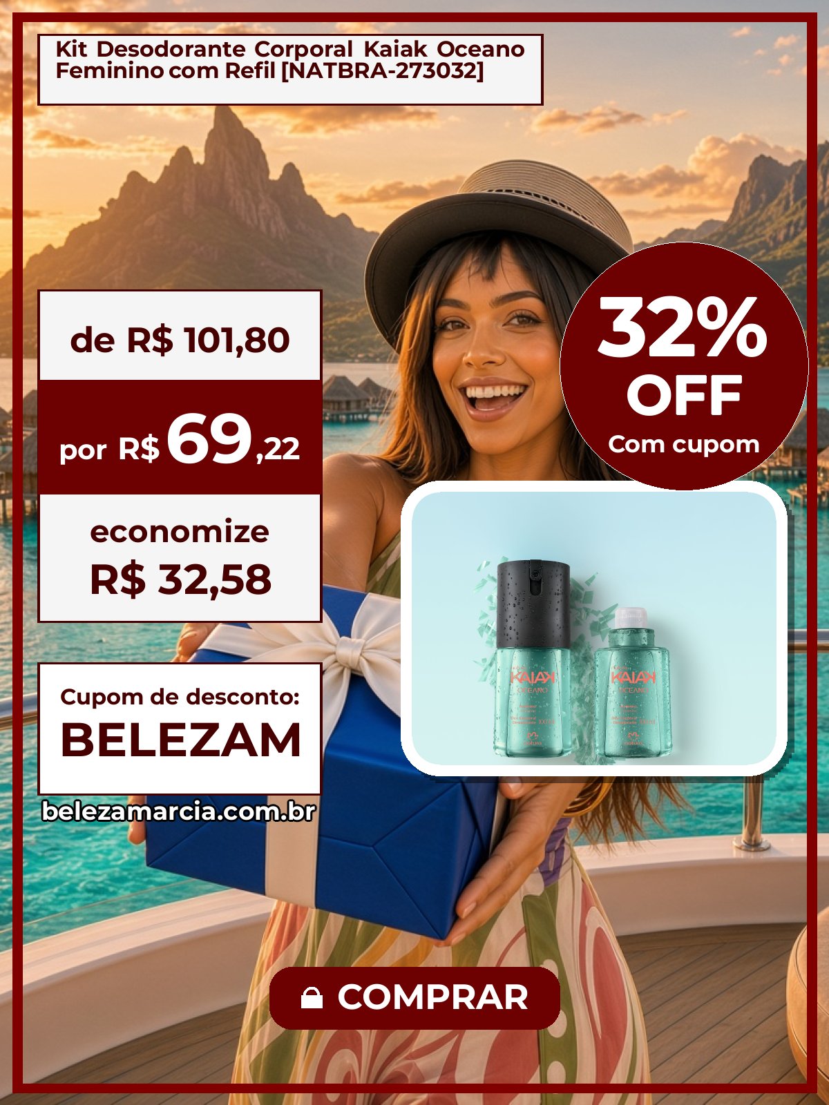 Kit Desodorante Corporal Kaiak Oceano Feminino com Refil [NATBRA-273032]
