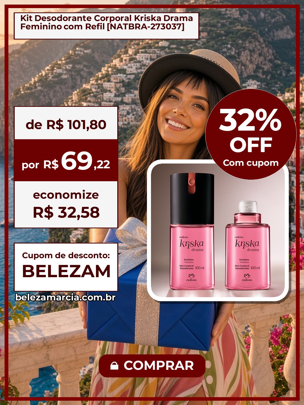 Kit Desodorante Corporal Kriska Drama Feminino com Refil [NATBRA-273037]