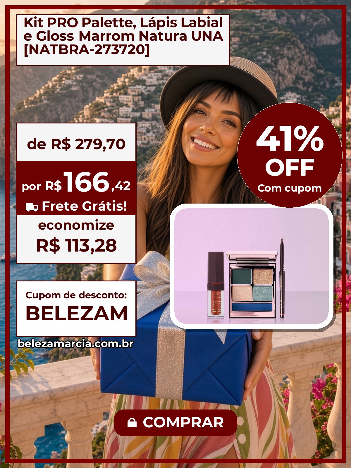 Kit PRO Palette, Lápis Labial e Gloss Marrom Natura UNA [NATBRA-273720]