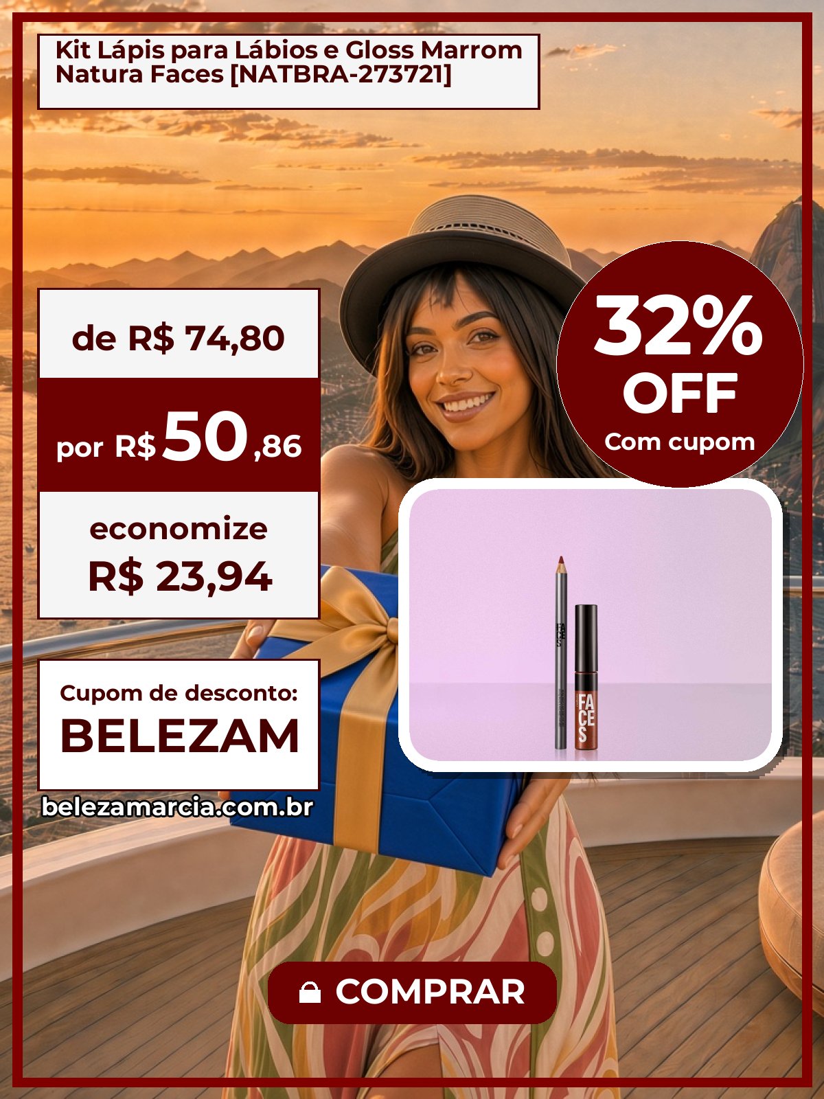 Kit Lápis para Lábios e Gloss Marrom Natura Faces [NATBRA-273721]