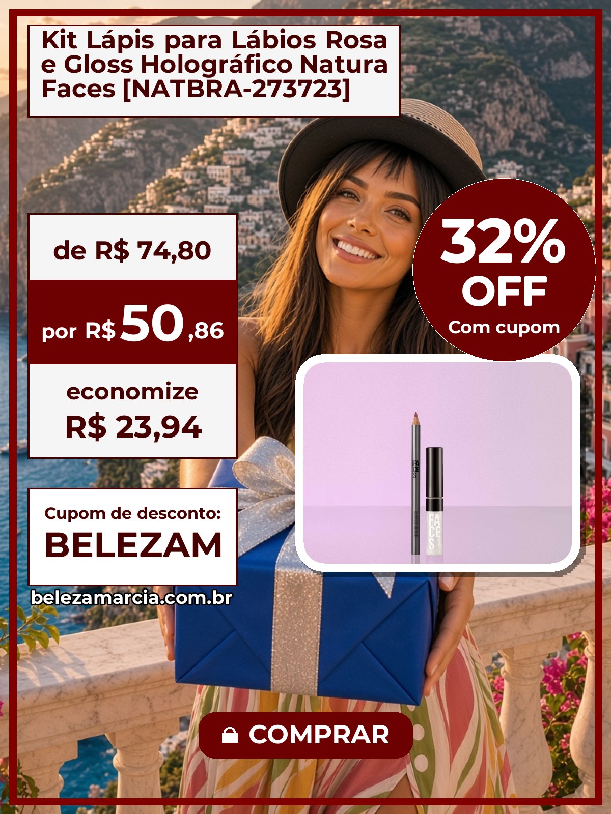 Kit Lápis para Lábios Rosa e Gloss Holográfico Natura Faces [NATBRA-273723]