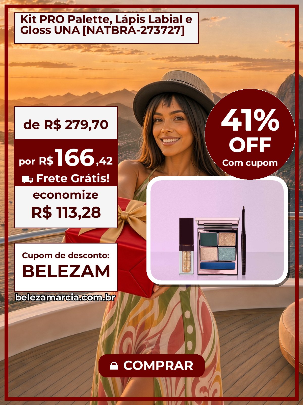 Kit PRO Palette, Lápis Labial e Gloss UNA [NATBRA-273727]