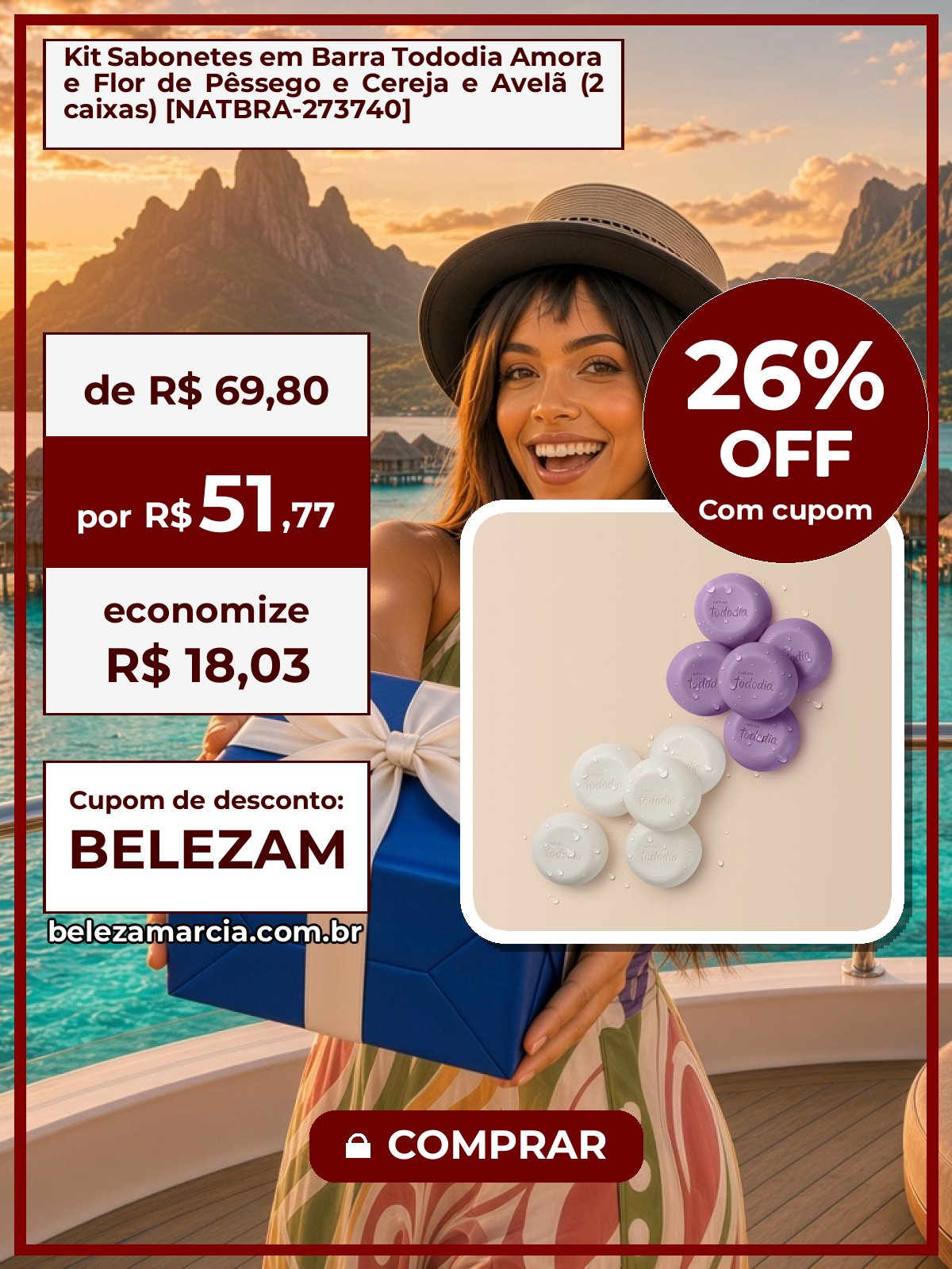 Kit Sabonetes em Barra Tododia Amora e Flor de Pêssego e Cereja e Avelã (2 caixas) [NATBRA-273740]