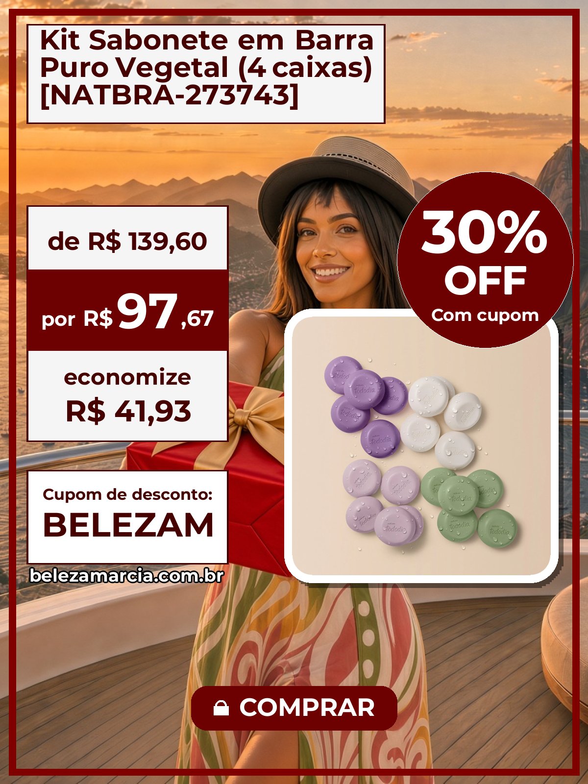 Kit Sabonete em Barra Puro Vegetal (4 caixas) [NATBRA-273743]