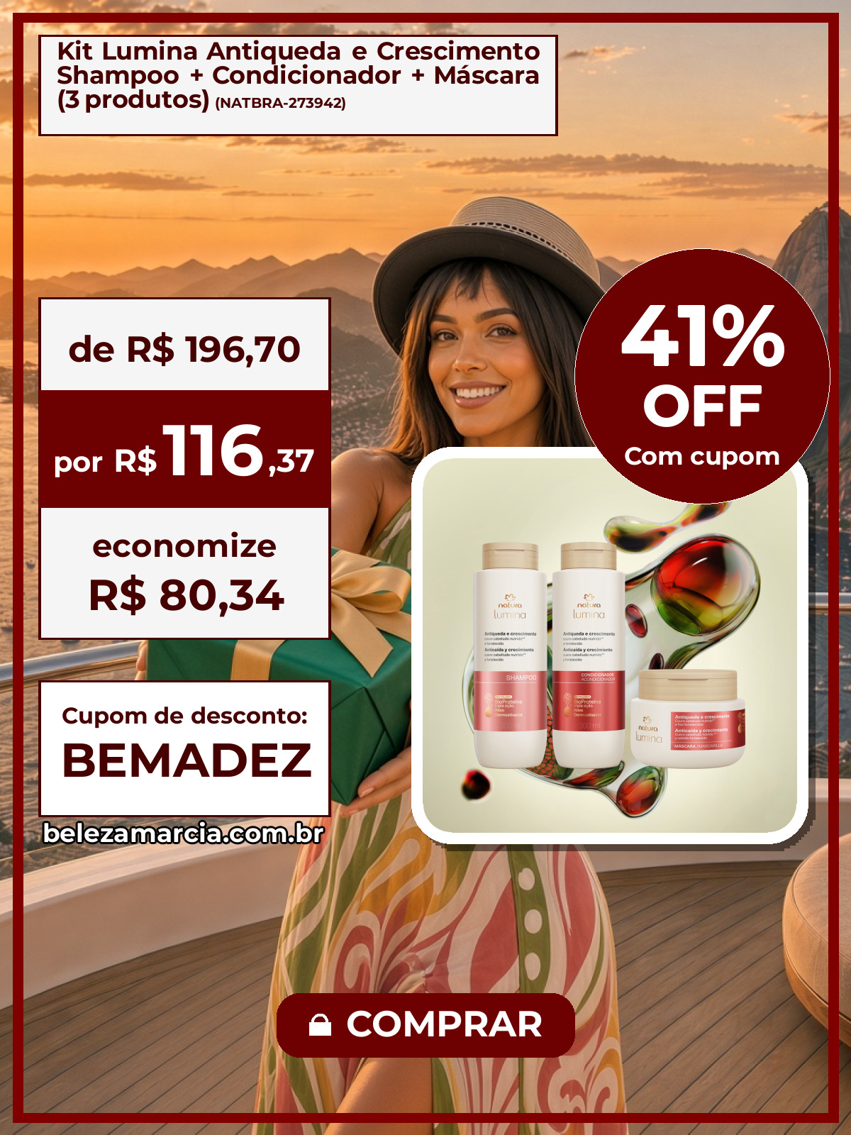 Kit Lumina Antiqueda e Crescimento Shampoo + Condicionador + Máscara (3 produtos)