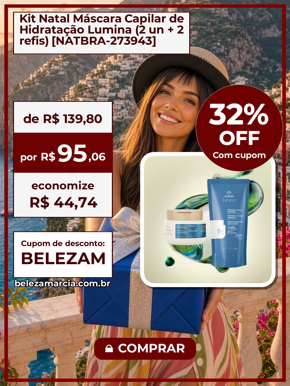 Kit Natal Máscara Capilar de Hidratação Lumina (2 un + 2 refis) [NATBRA-273943]