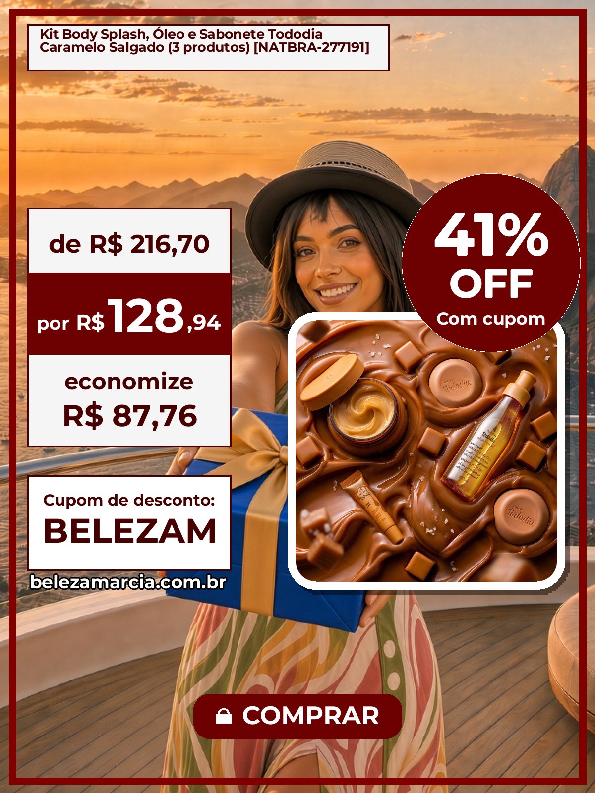 Kit Body Splash, Óleo e Sabonete Tododia Caramelo Salgado (3 produtos) [NATBRA-277191]