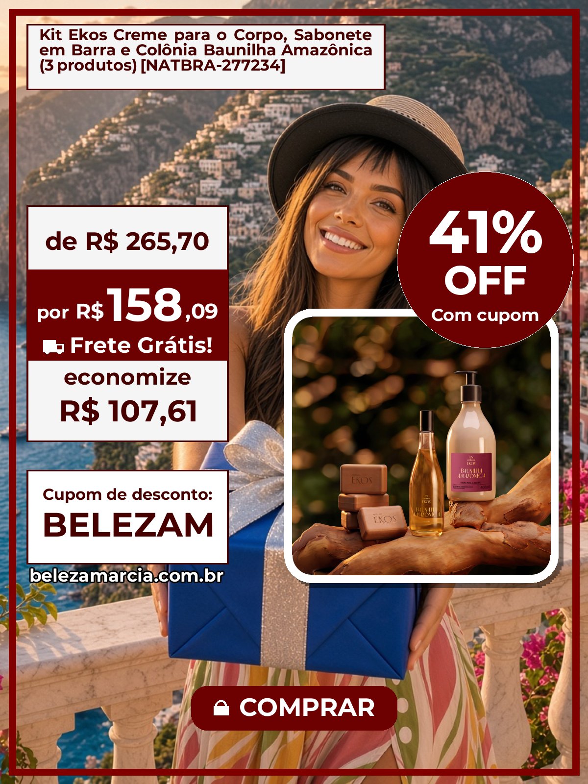 Kit Ekos Creme para o Corpo, Sabonete em Barra e Colônia Baunilha Amazônica (3 produtos) [NATBRA-277234]