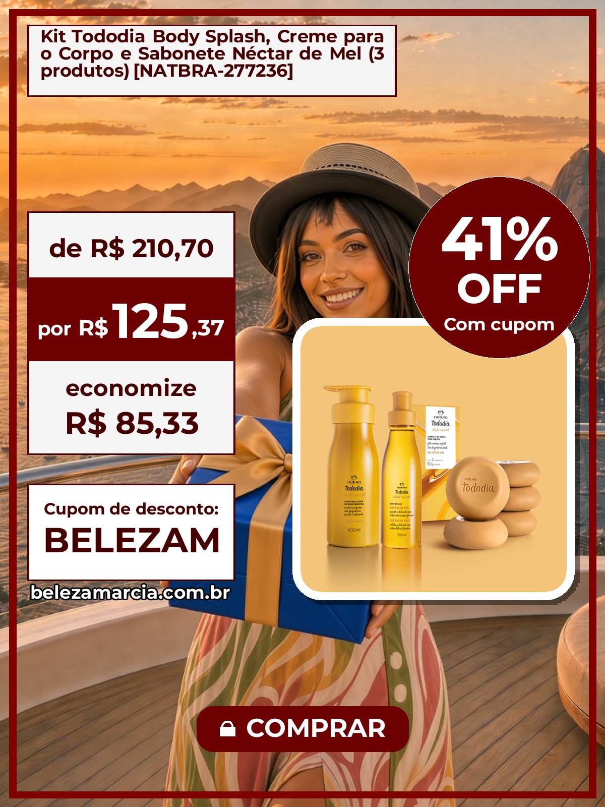 Kit Tododia Body Splash, Creme para o Corpo e Sabonete Néctar de Mel (3 produtos) [NATBRA-277236]