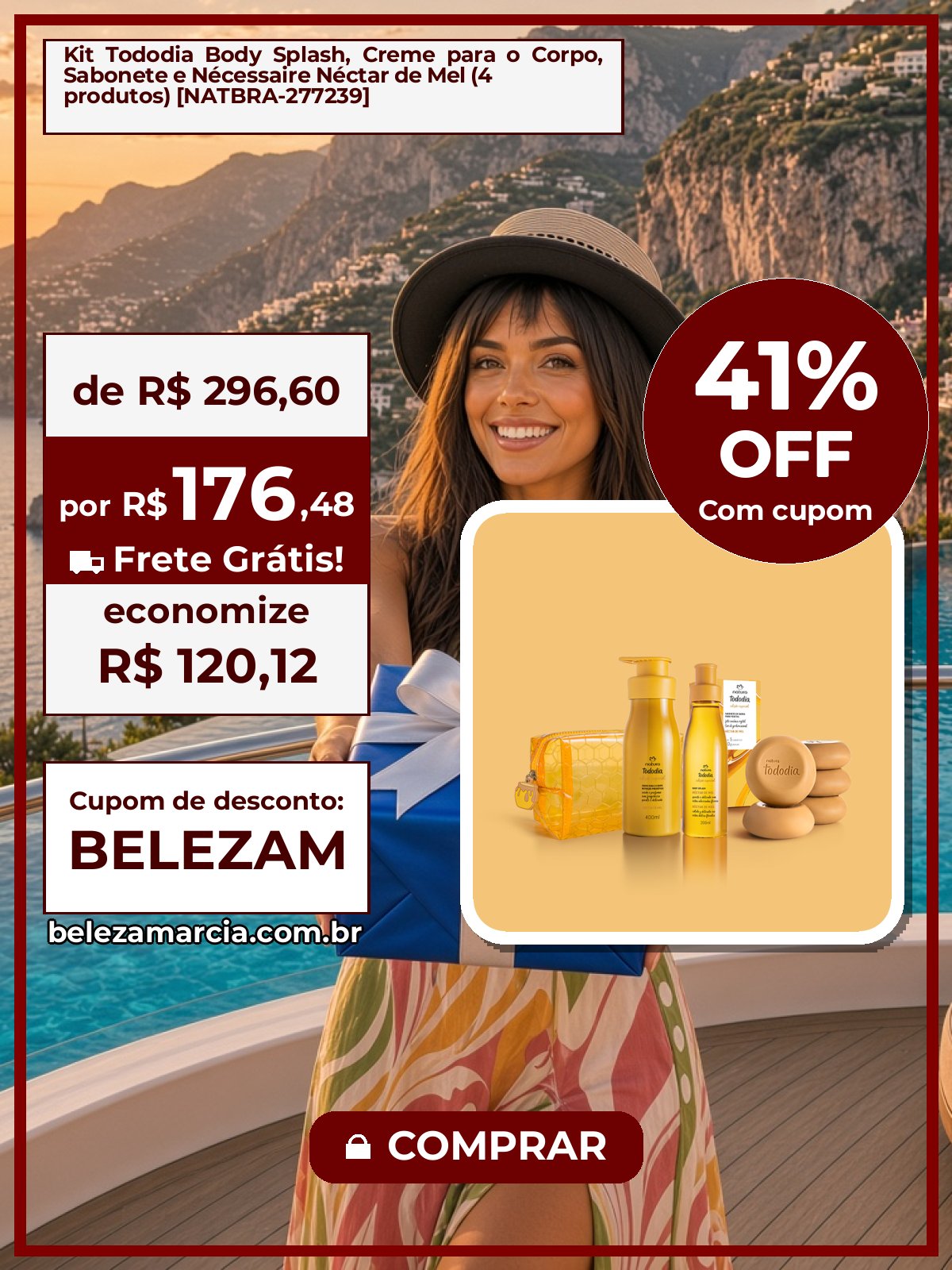 Kit Tododia Body Splash, Creme para o Corpo, Sabonete e Nécessaire Néctar de Mel (4 produtos) [NATBRA-277239]