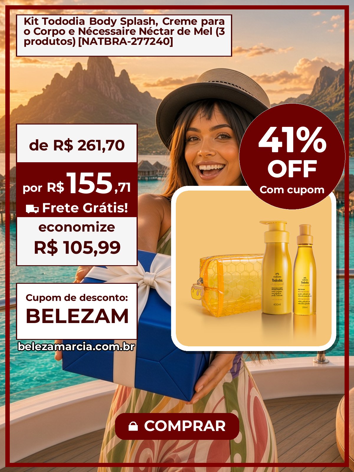 Kit Tododia Body Splash, Creme para o Corpo e Nécessaire Néctar de Mel (3 produtos) [NATBRA-277240]