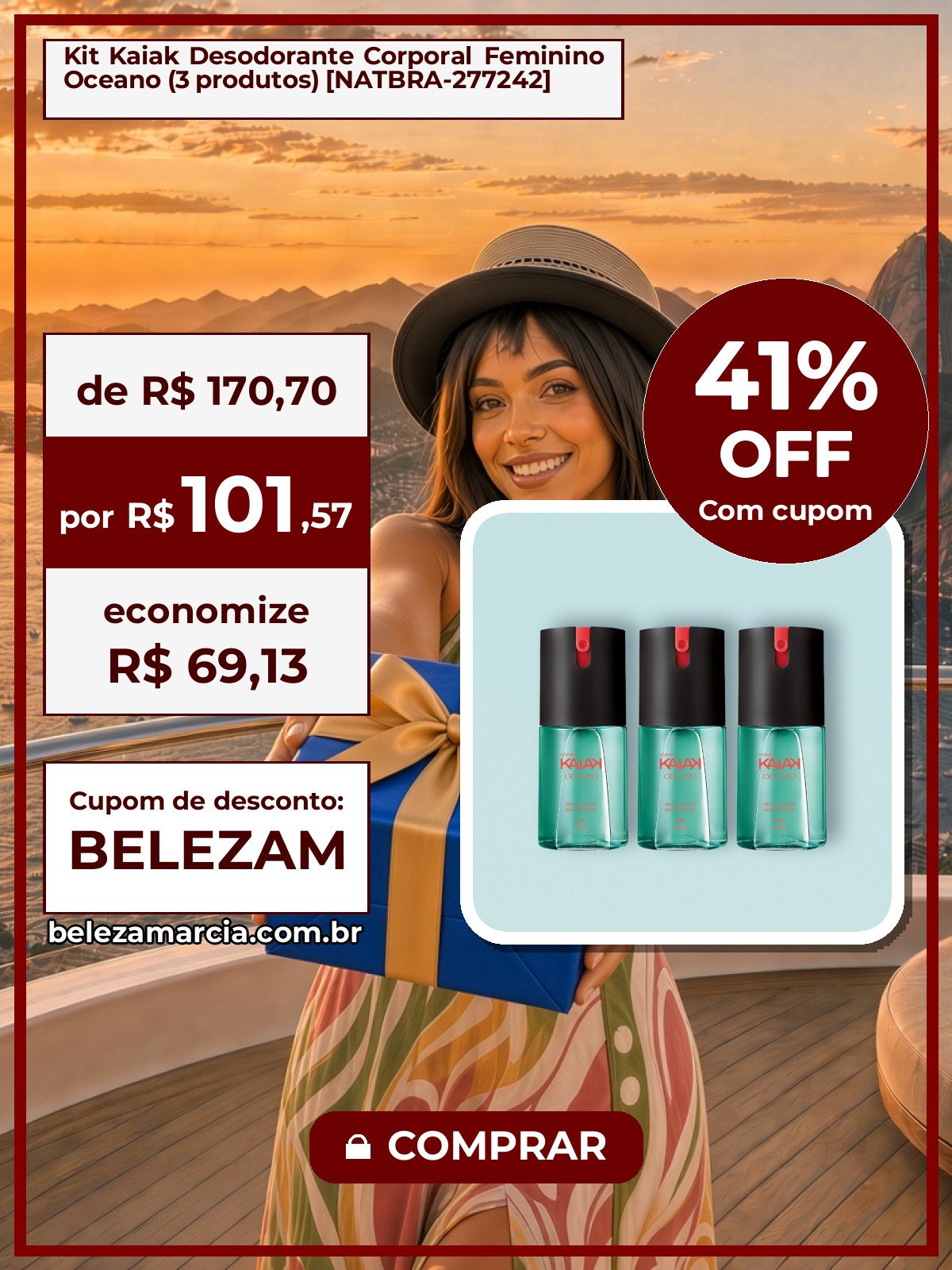 Kit Kaiak Desodorante Corporal Feminino Oceano (3 produtos) [NATBRA-277242]