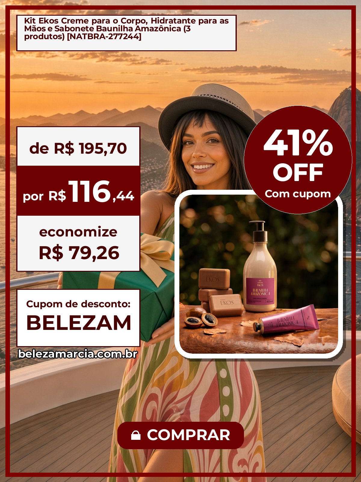 Kit Ekos Creme para o Corpo, Hidratante para as Mãos e Sabonete Baunilha Amazônica (3 produtos) [NATBRA-277244]