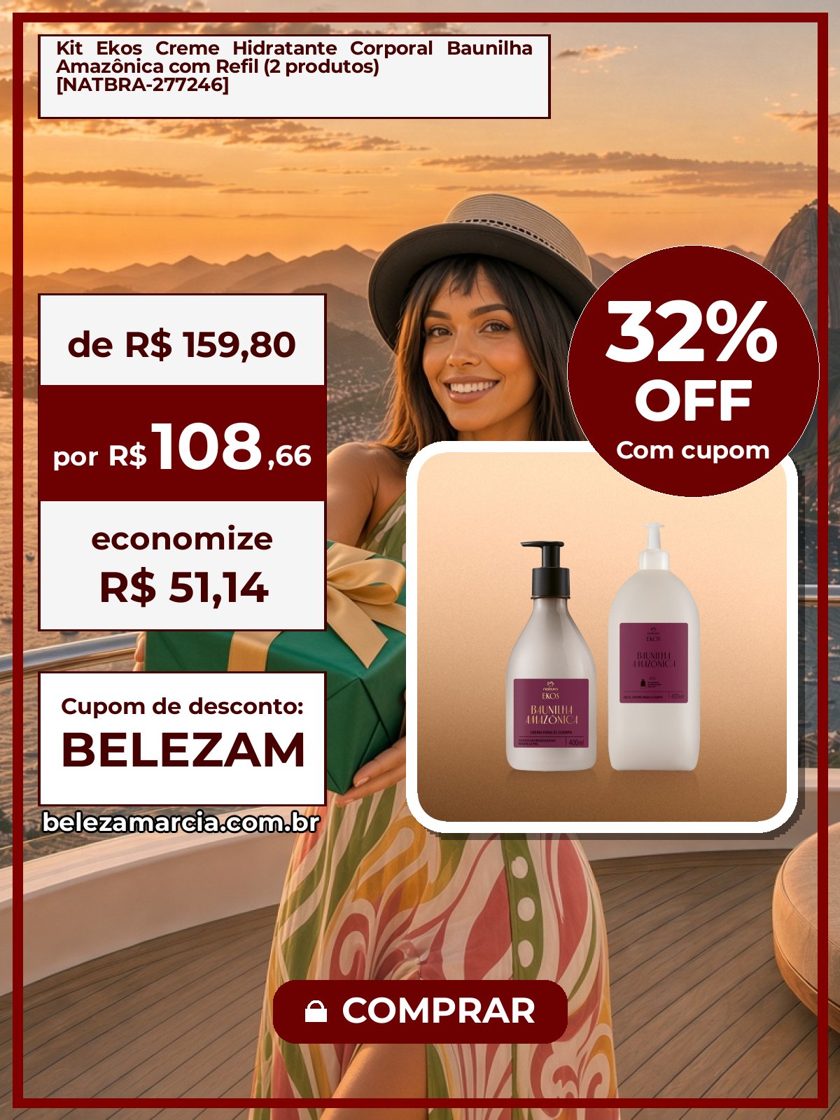 Kit Ekos Creme Hidratante Corporal Baunilha Amazônica com Refil (2 produtos) [NATBRA-277246]
