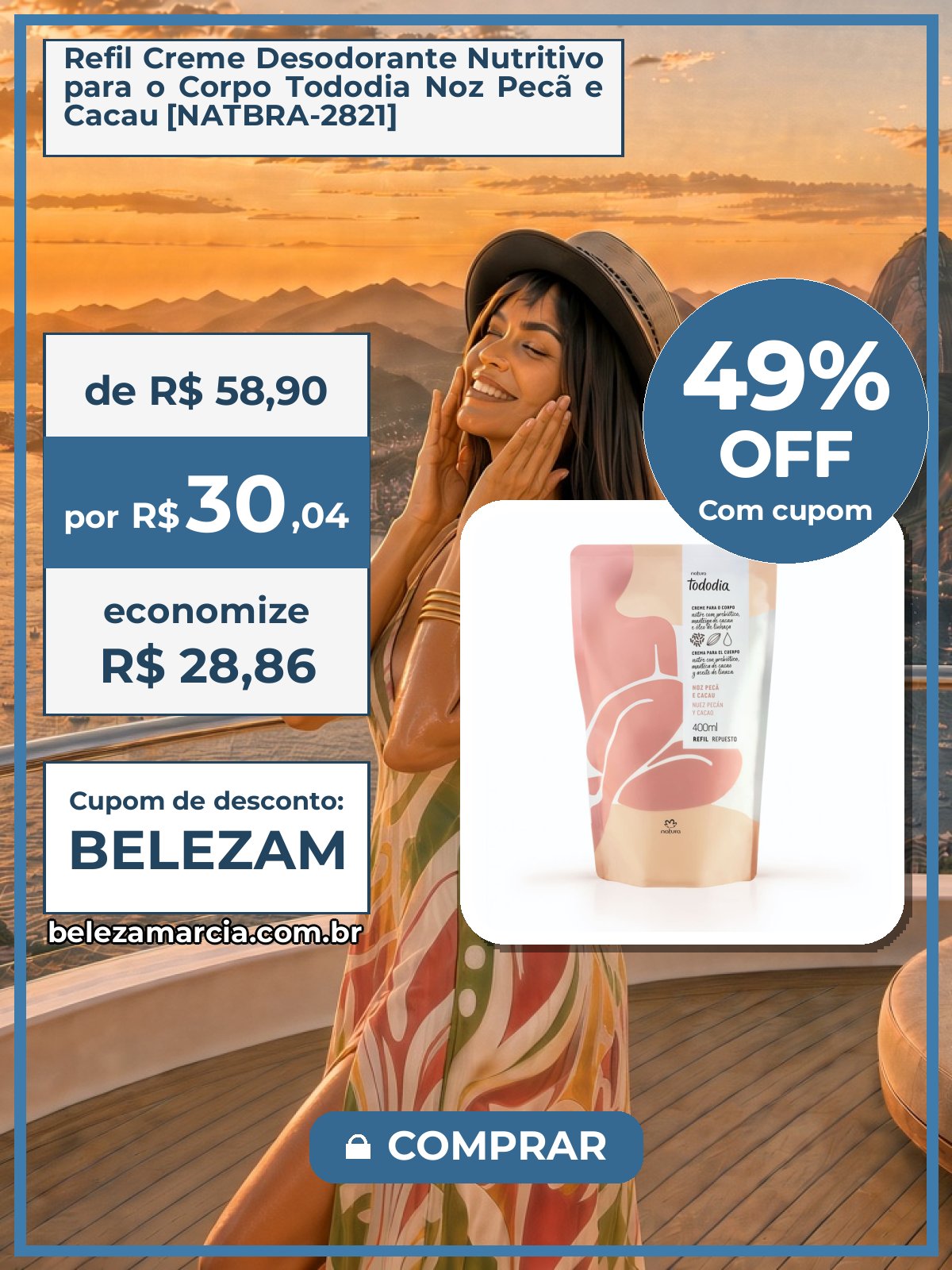 Refil Creme Desodorante Nutritivo para o Corpo Tododia Noz Pecã e Cacau [NATBRA-2821]