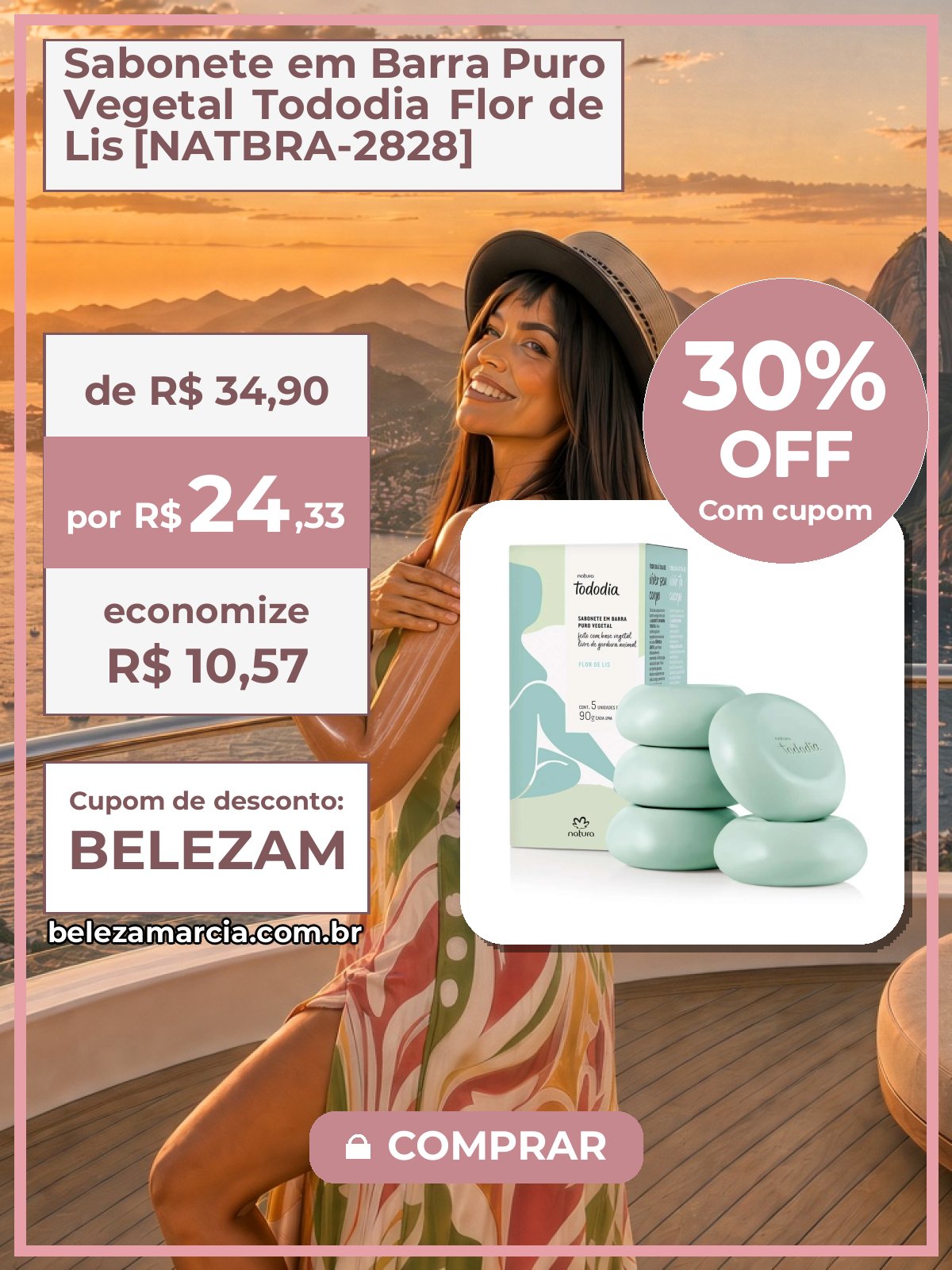 Sabonete em Barra Puro Vegetal Tododia Flor de Lis [NATBRA-2828]