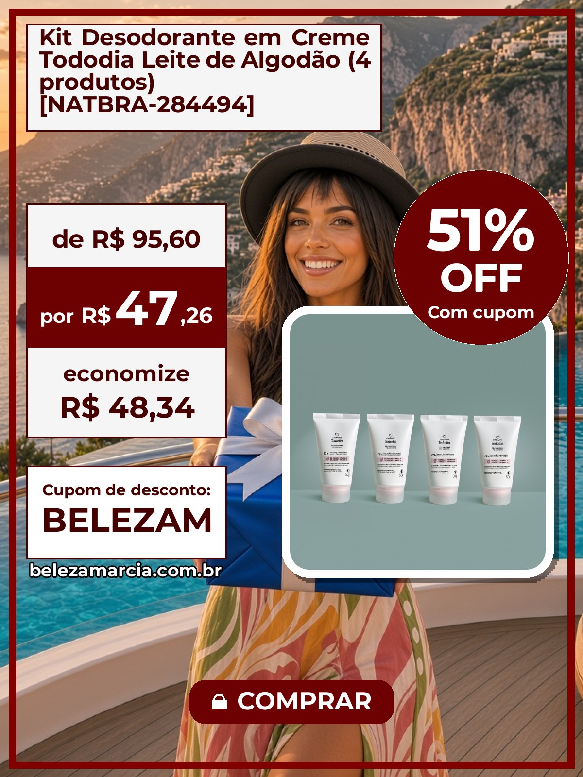 Kit Desodorante em Creme Tododia Leite de Algodão (4 produtos) [NATBRA-284494]