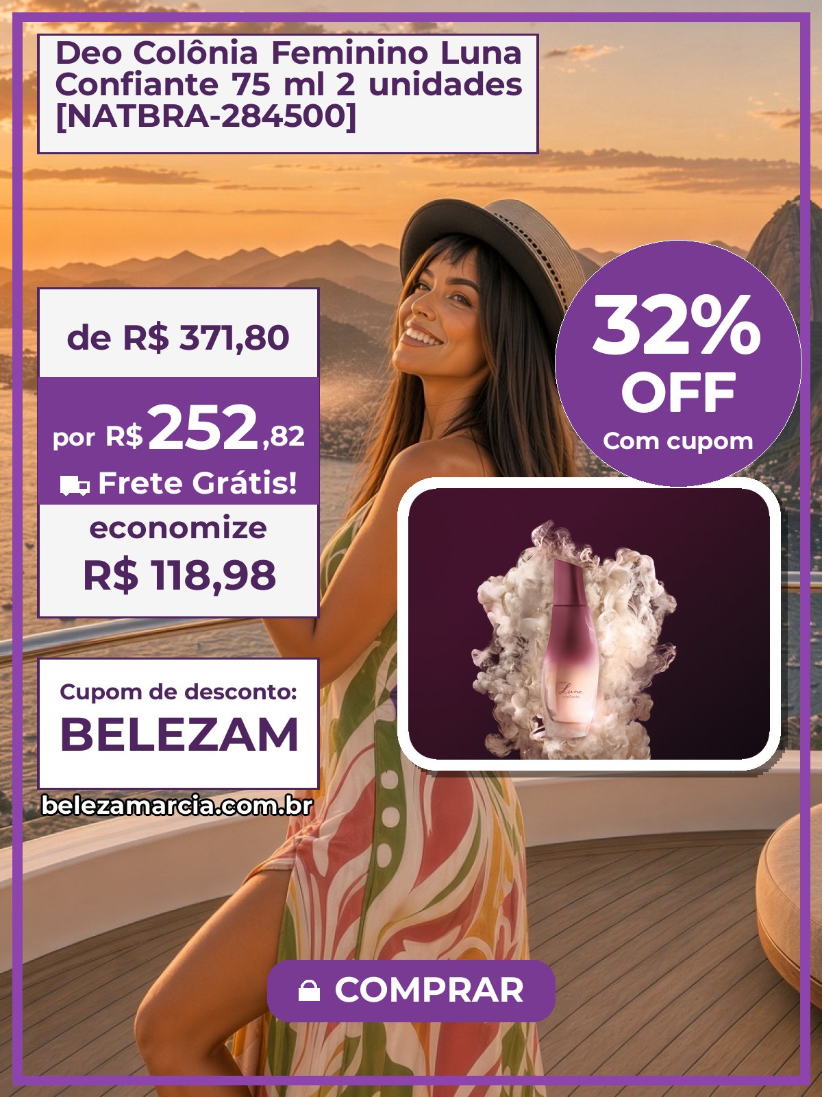 Deo Colônia Feminino Luna Confiante 75 ml 2 unidades [NATBRA-284500]