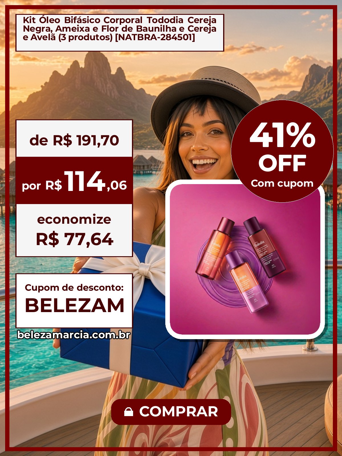 Kit Óleo Bifásico Corporal Tododia Cereja Negra, Ameixa e Flor de Baunilha e Cereja e Avelã (3 produtos) [NATBRA-284501]