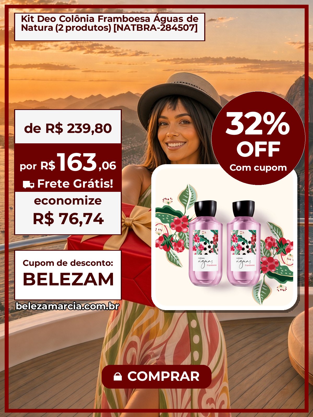 Kit Deo Colônia Framboesa Águas de Natura (2 produtos) [NATBRA-284507]