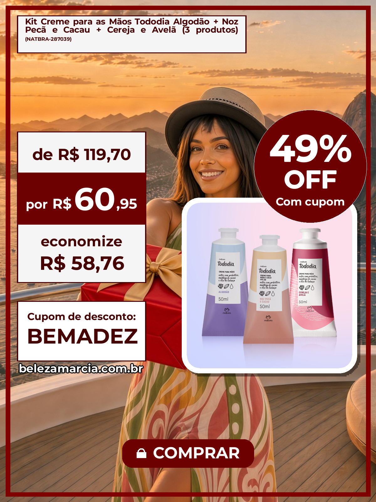 Kit Creme para as Mãos Tododia Algodão + Noz Pecã e Cacau + Cereja e Avelã (3 produtos)