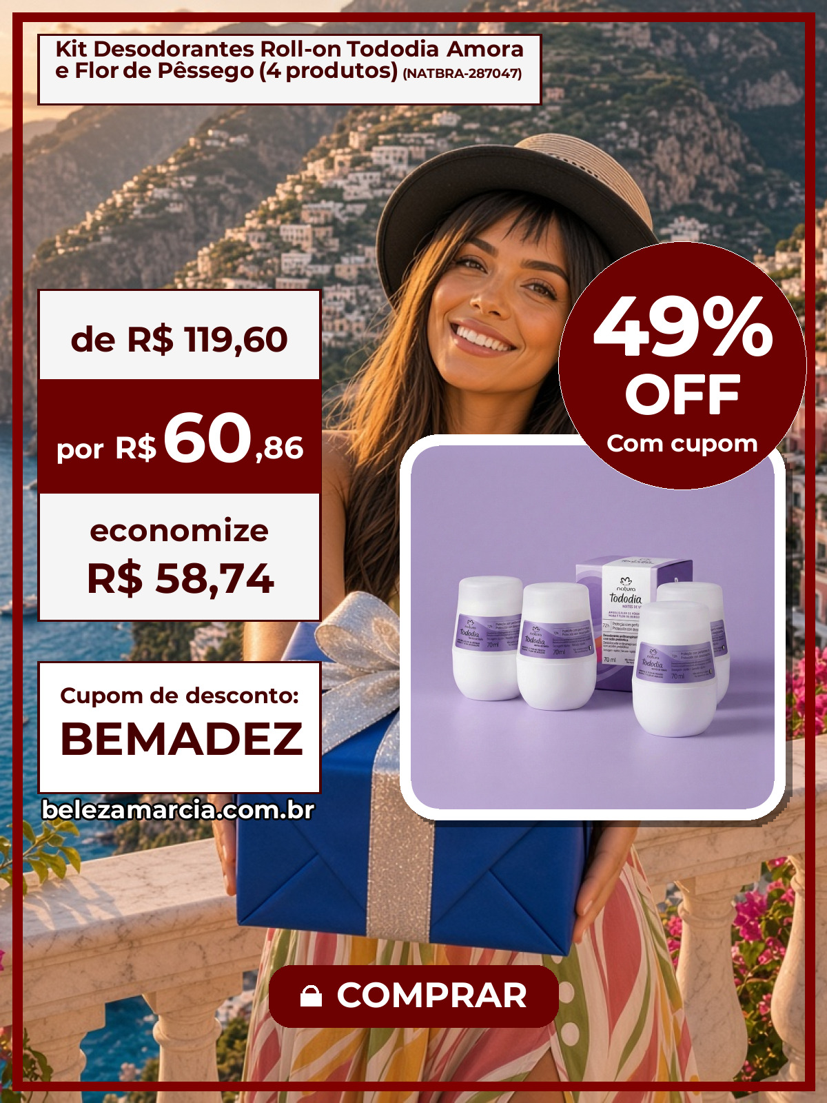 Kit Desodorantes Roll-on Tododia Amora e Flor de Pêssego (4 produtos)