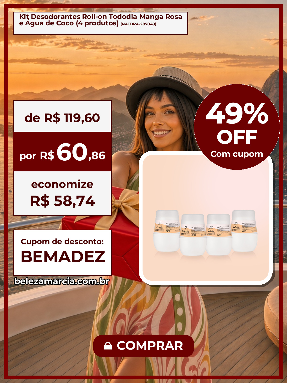 Kit Desodorantes Roll-on Tododia Manga Rosa e Água de Coco (4 produtos)
