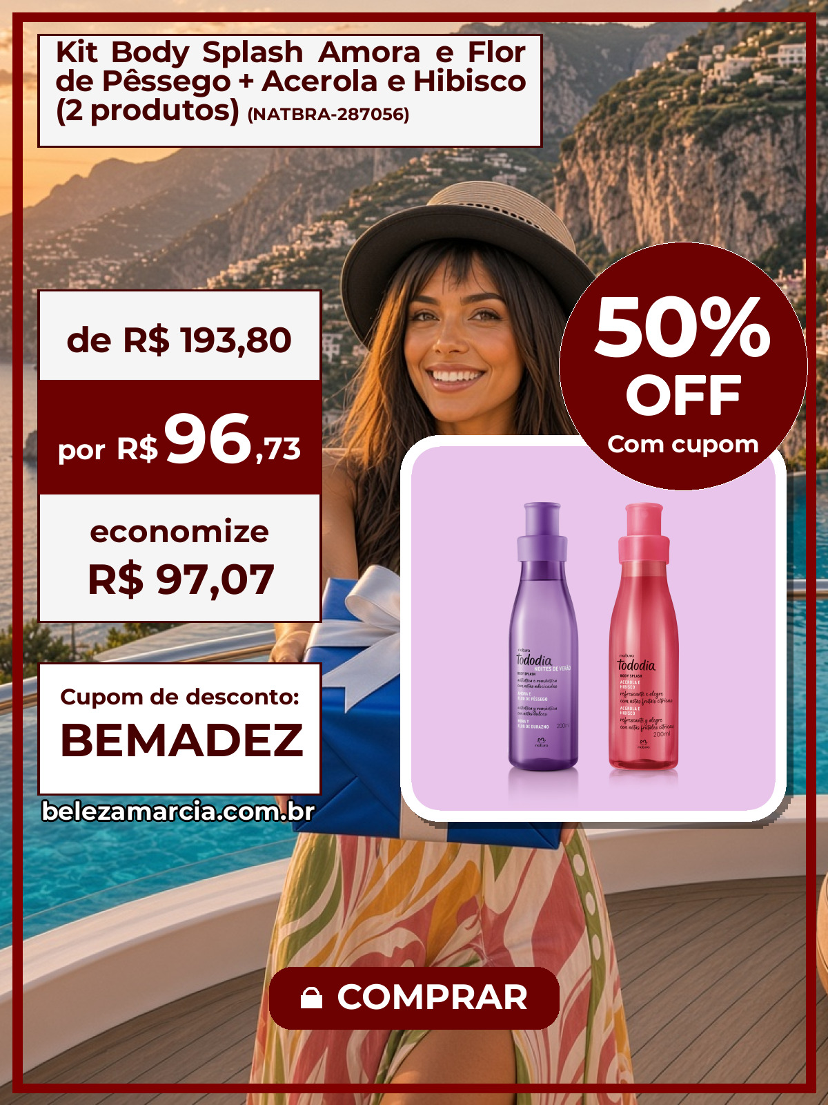 Kit Body Splash Amora e Flor de Pêssego + Acerola e Hibisco (2 produtos)