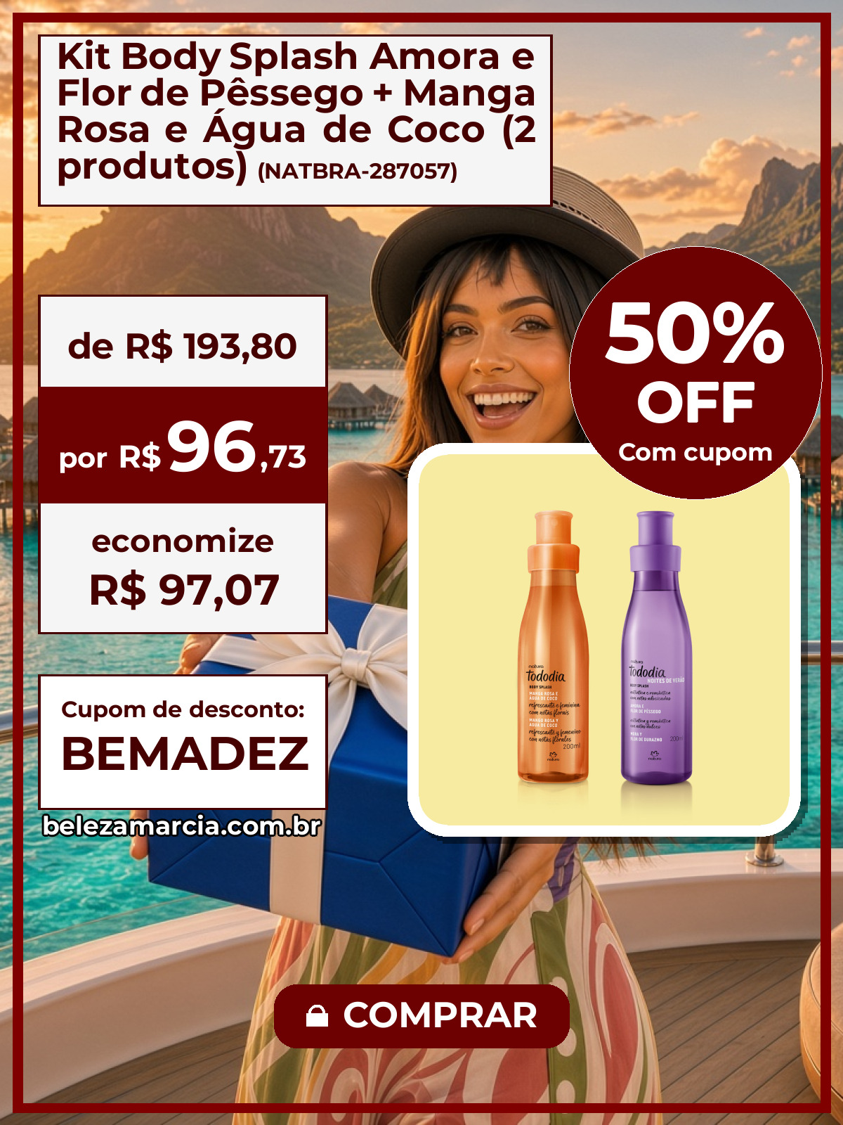 Kit Body Splash Amora e Flor de Pêssego + Manga Rosa e Água de Coco (2 produtos)