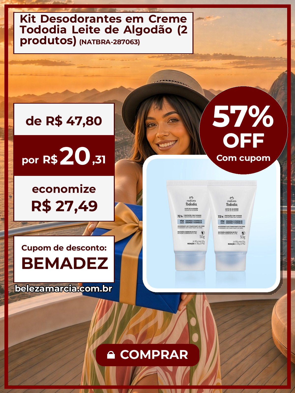 Kit Desodorantes em Creme Tododia Leite de Algodão (2 produtos)