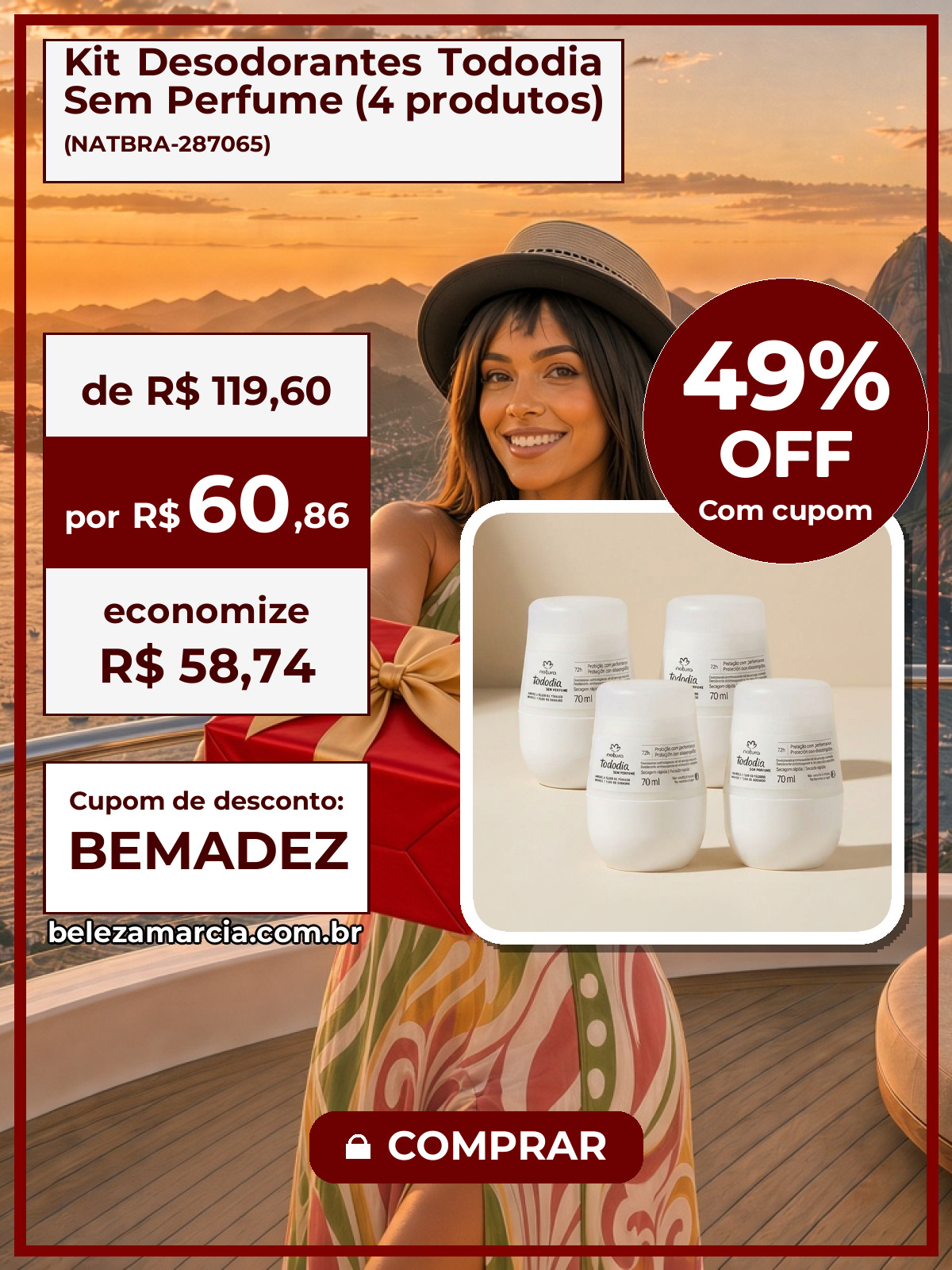 Kit Desodorantes Tododia Sem Perfume (4 produtos)