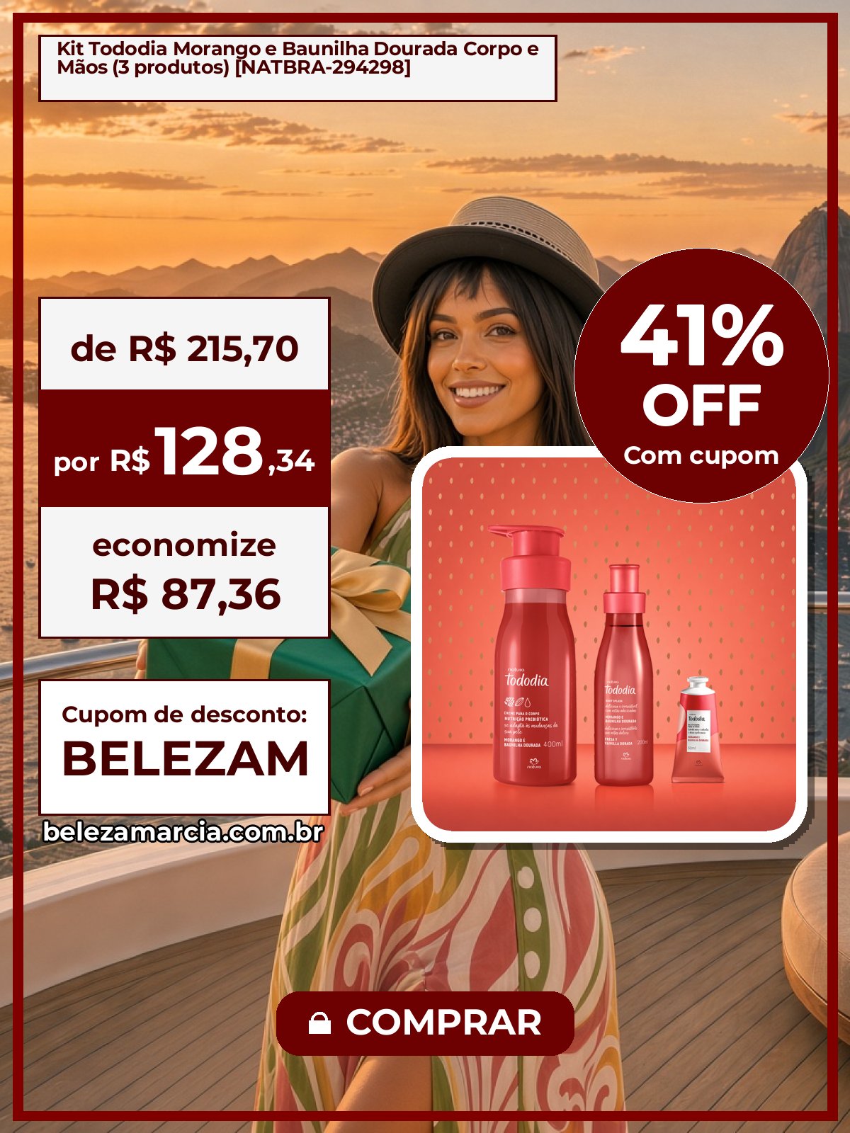 Kit Tododia Morango e Baunilha Dourada Corpo e Mãos (3 produtos) [NATBRA-294298]