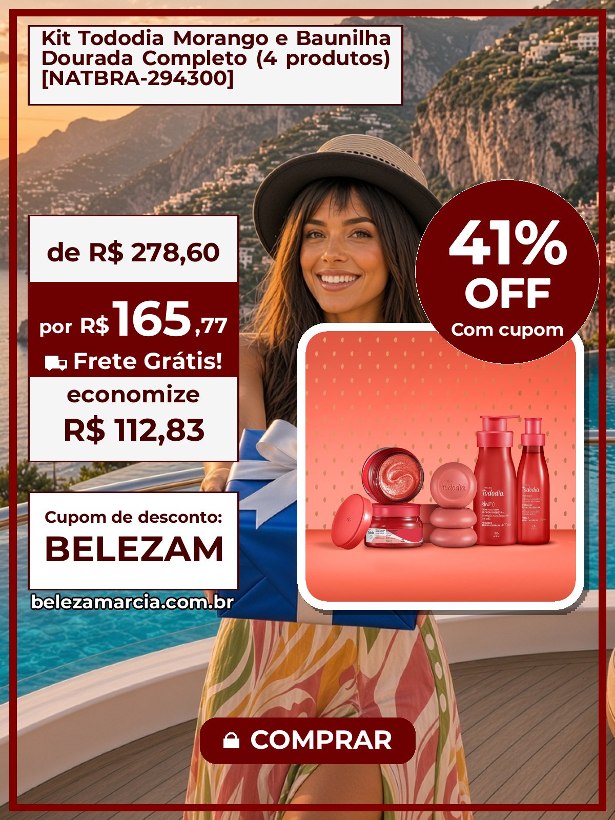 Kit Tododia Morango e Baunilha Dourada Completo (4 produtos) [NATBRA-294300]