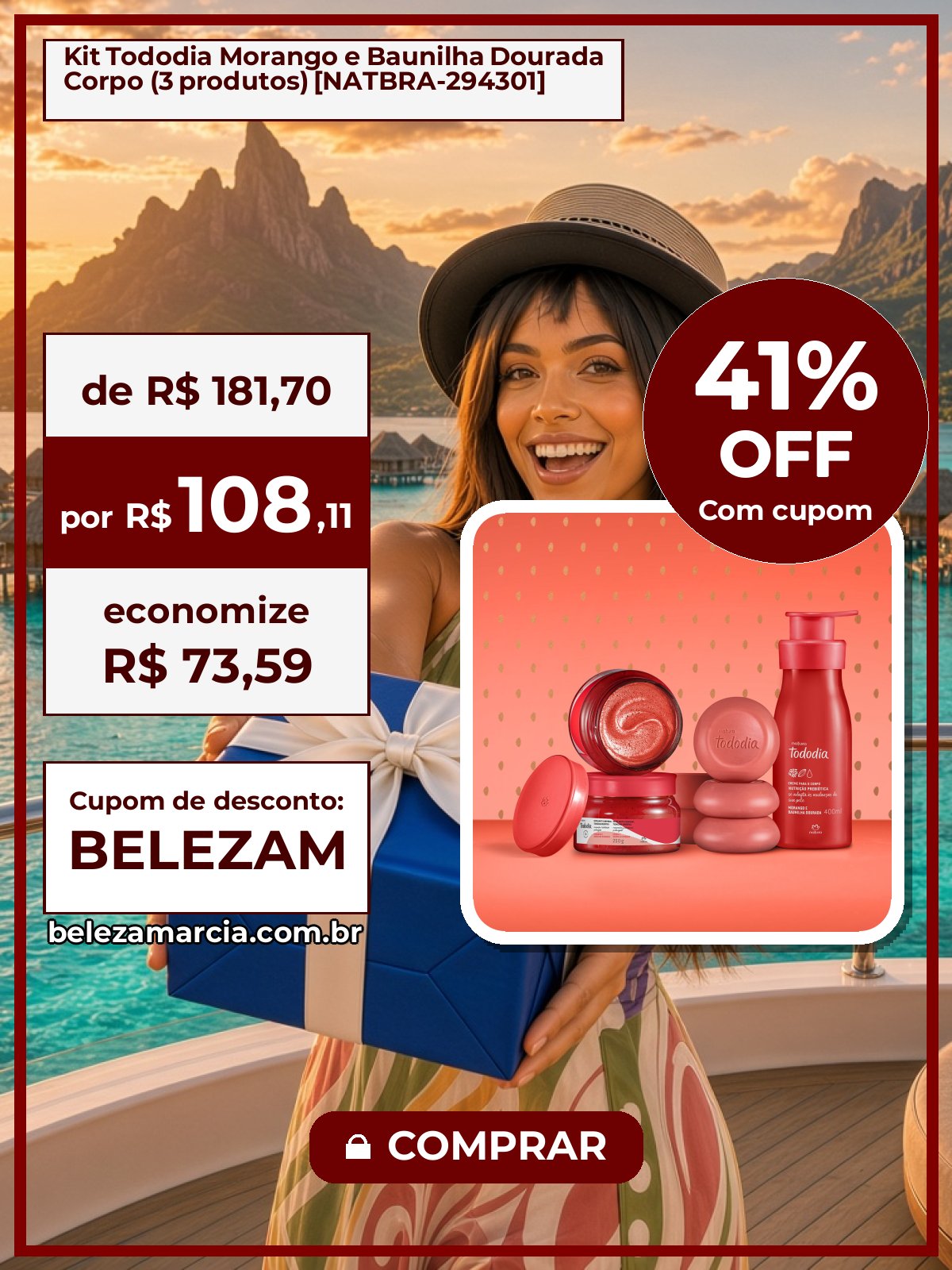 Kit Tododia Morango e Baunilha Dourada Corpo (3 produtos) [NATBRA-294301]