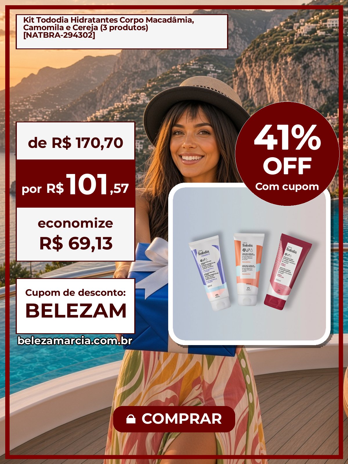 Kit Tododia Hidratantes Corpo Macadâmia, Camomila e Cereja (3 produtos) [NATBRA-294302]