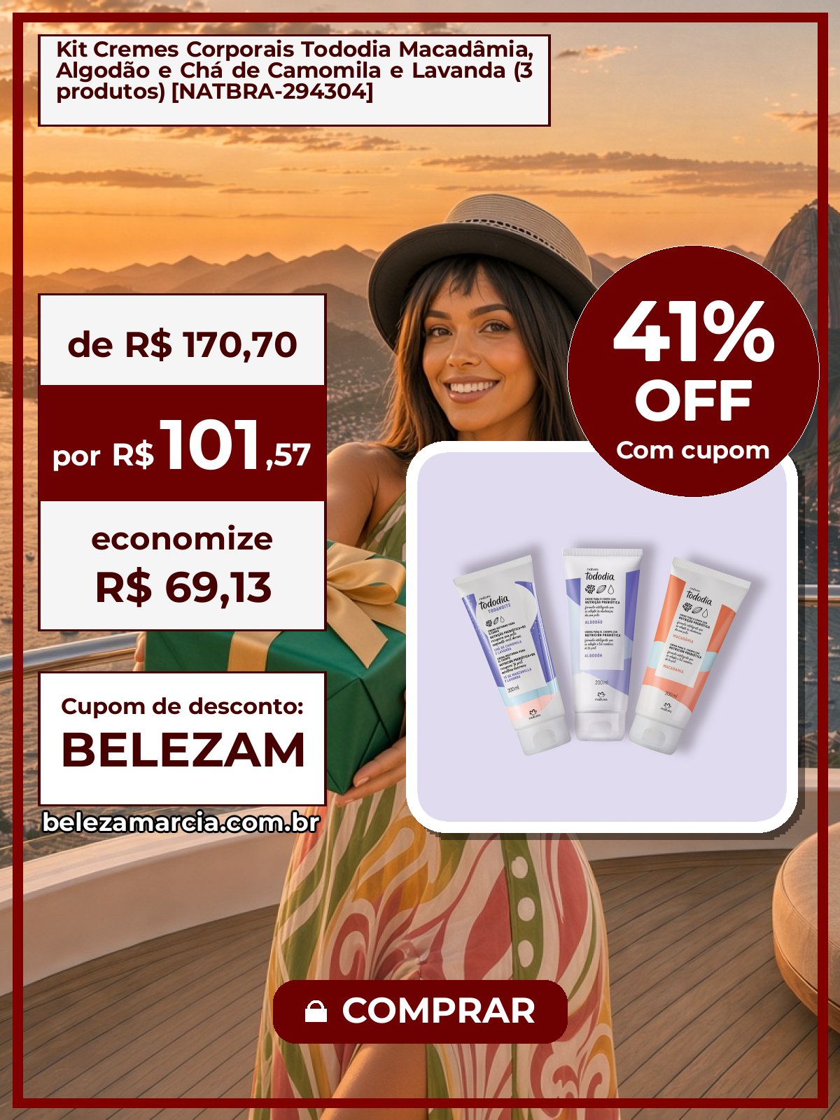 Kit Cremes Corporais Tododia Macadâmia, Algodão e Chá de Camomila e Lavanda (3 produtos) [NATBRA-294304]