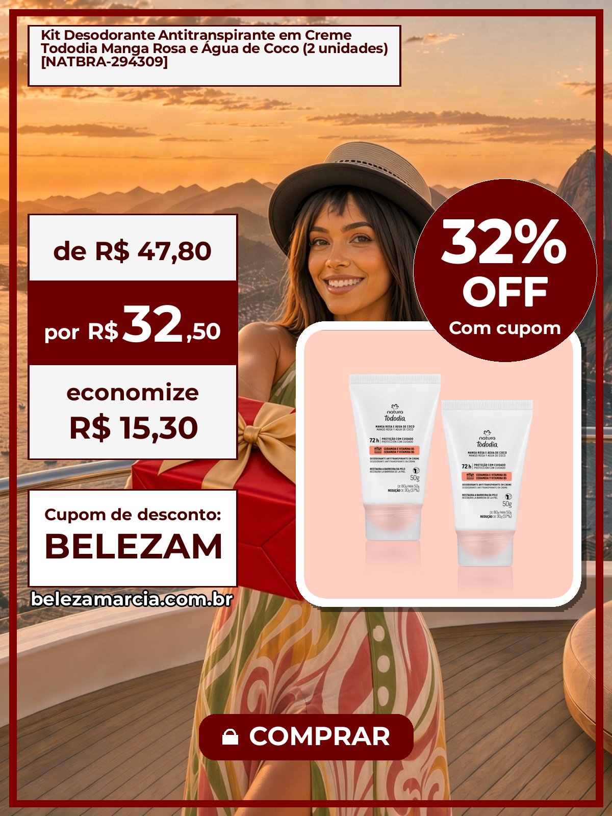 Kit Desodorante Antitranspirante em Creme Tododia Manga Rosa e Água de Coco (2 unidades) [NATBRA-294309]