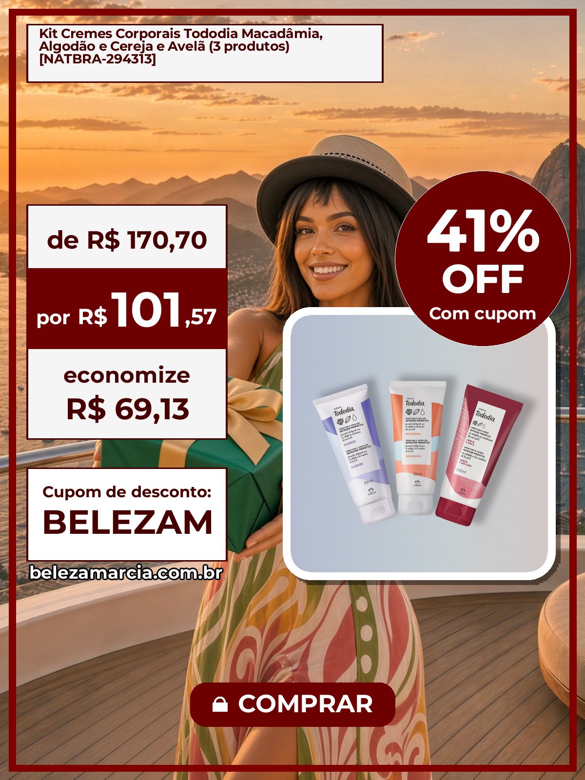 Kit Cremes Corporais Tododia Macadâmia, Algodão e Cereja e Avelã (3 produtos) [NATBRA-294313]