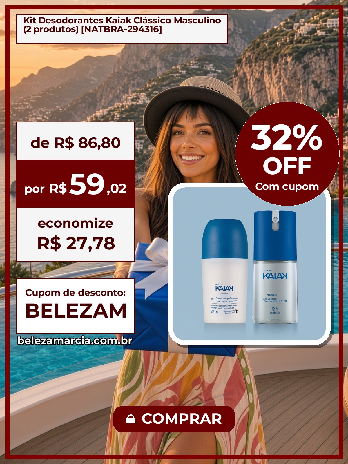 Kit Desodorantes Kaiak Clássico Masculino (2 produtos) [NATBRA-294316]