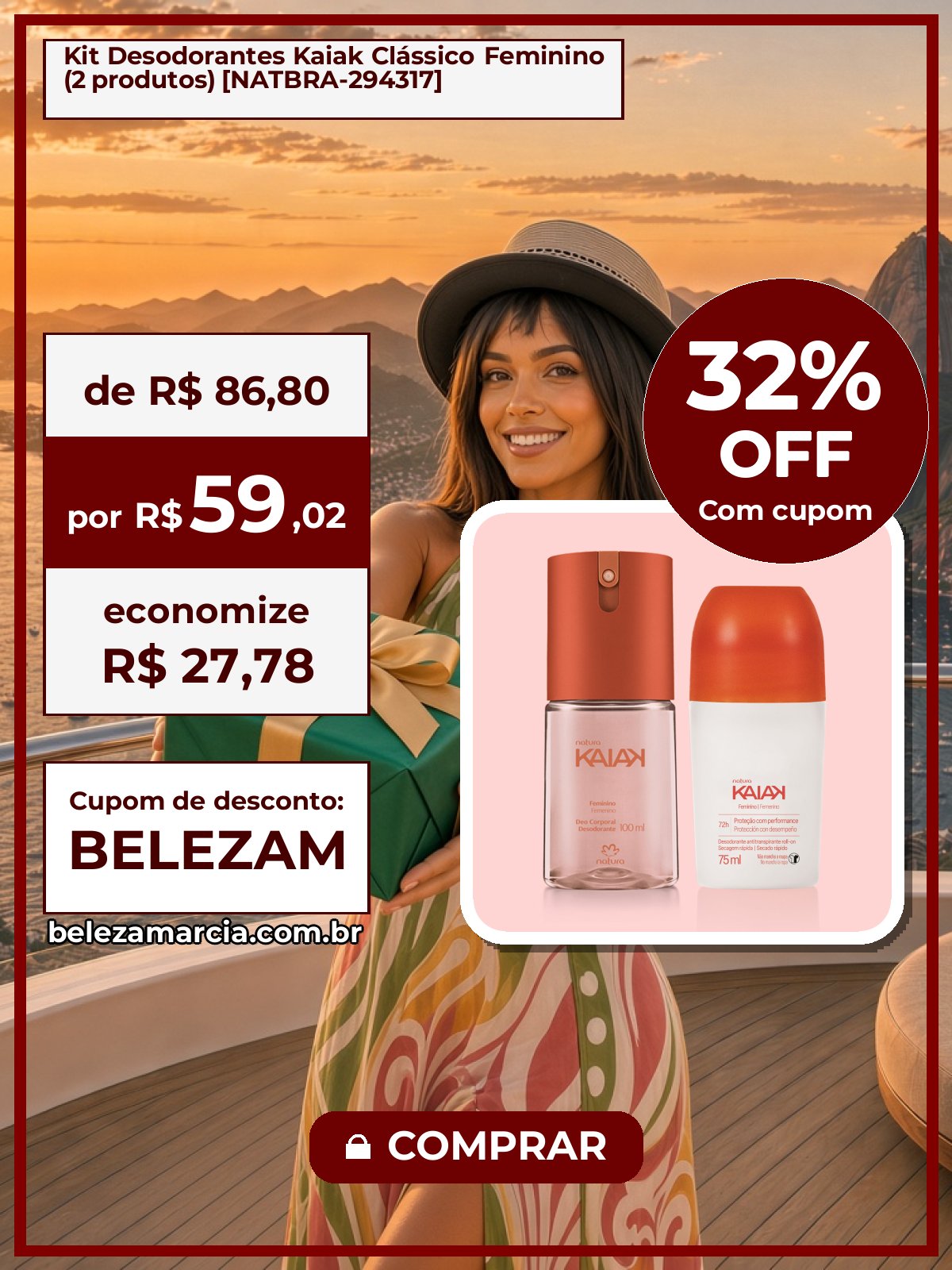 Kit Desodorantes Kaiak Clássico Feminino (2 produtos) [NATBRA-294317]