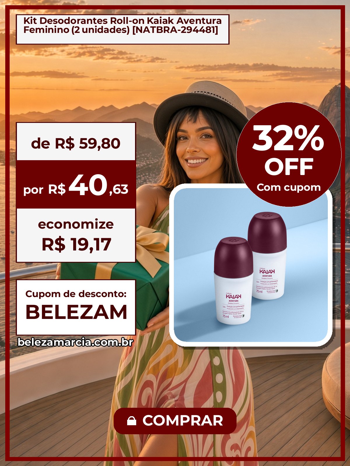 Kit Desodorantes Roll-on Kaiak Aventura Feminino (2 unidades) [NATBRA-294481]